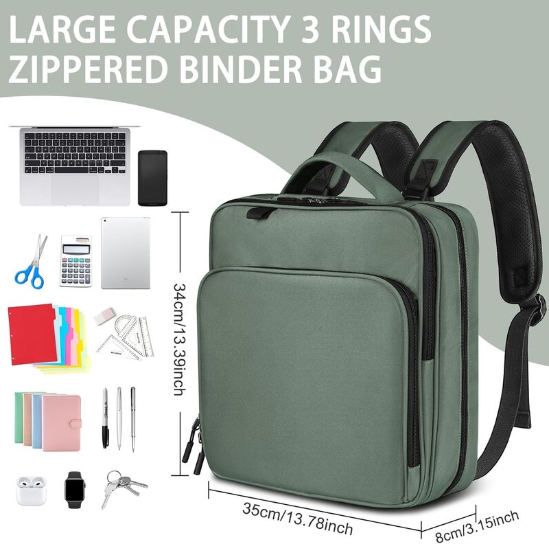 LLi Cufite Zipper Binder Bag, 2-inch 3-Rings with Multiple Pockets File Folder - 500 Sheet Capacity, Up to 14‘’ Laptop and Tablet, Detachable Backpack Straps & Shoulder Use for School - Image 4